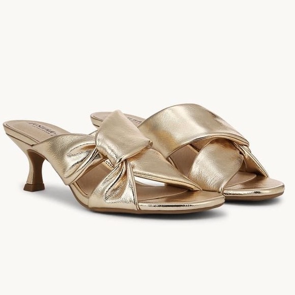 LifeStride Nori Platino Metallic Gold Kitten Heel Dress Sandal Womens Sz 6W Wide - Picture 11 of 11